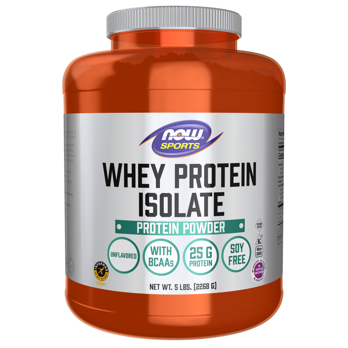 Now Sports, Whey Protein Isolate 24 g with BCAAs, Unflavored Powder, 1.2 lb
