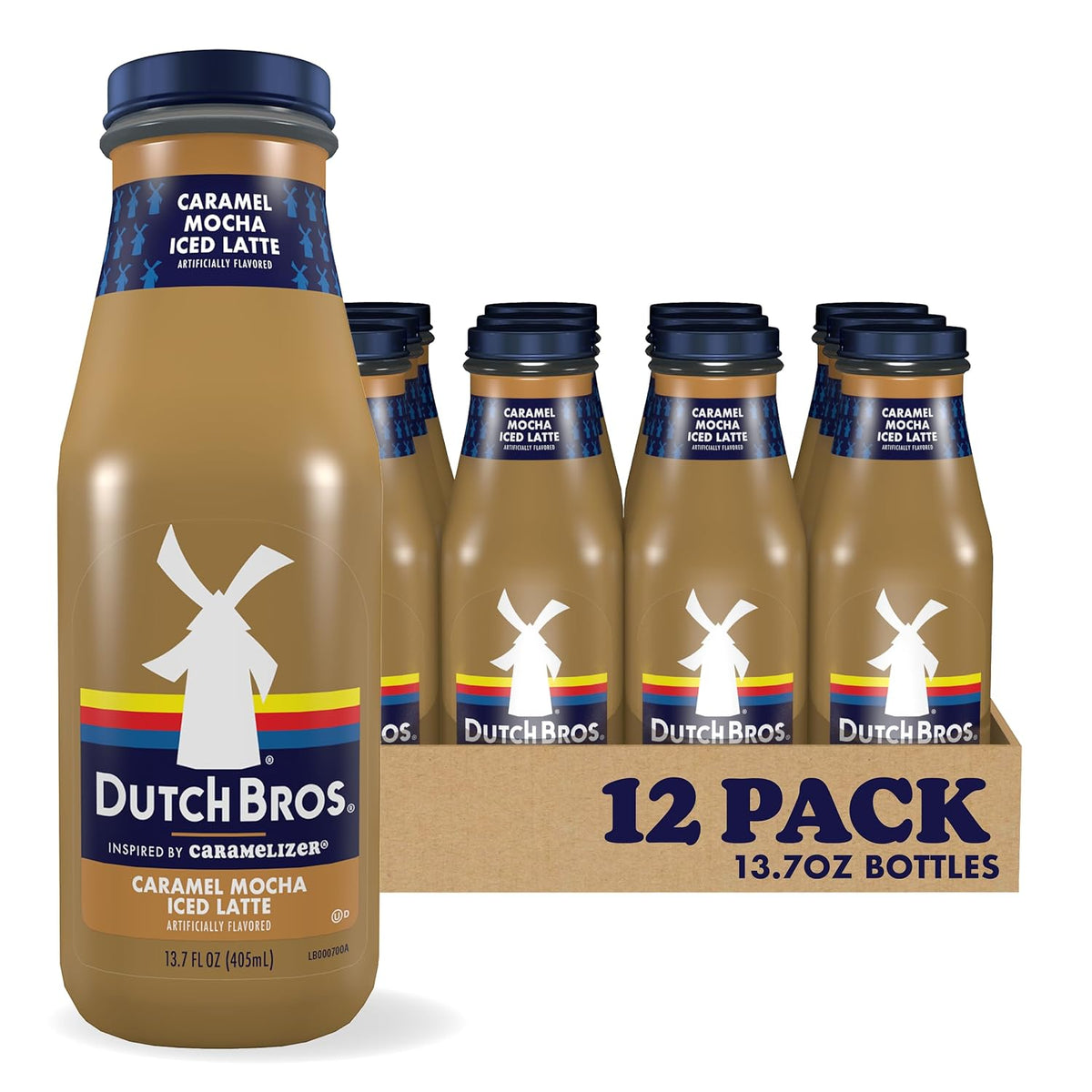 Dutch Bros Caramel Mocha Iced Latte, 13.7 Fl Oz Bottles (Pack of 12)