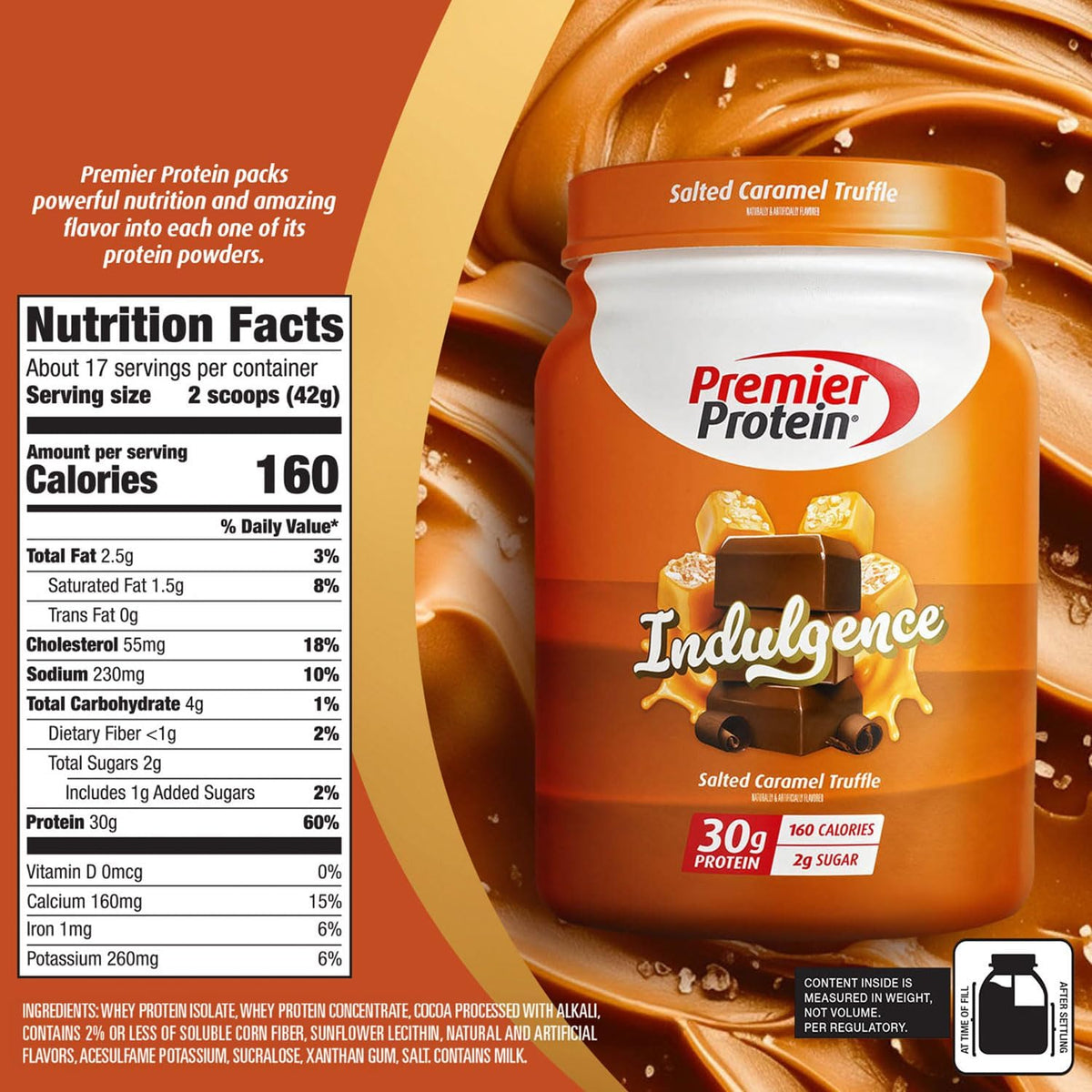 Premier Protein Indulgence 30g Protein Powder, Salted Caramel, 17 Servings